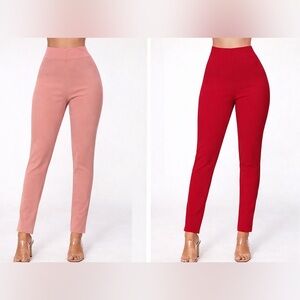 Elegant Women's High-Waisted Pants - Pink and Red